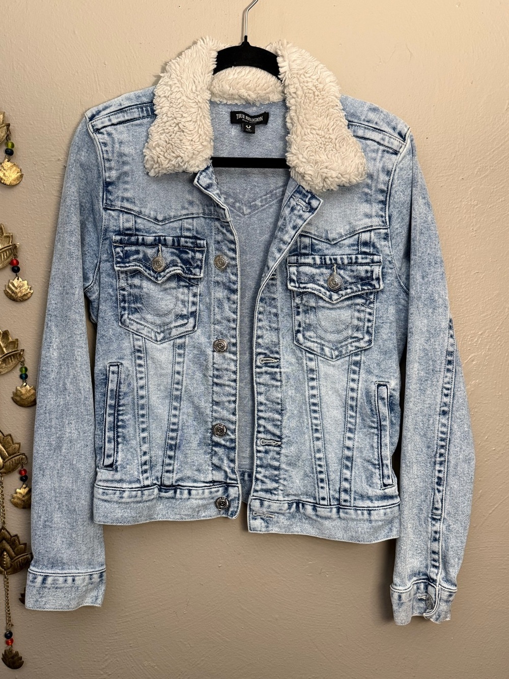 True Religion The Faux Shearling Jimmy Denim Jacket Light Wash Size Large